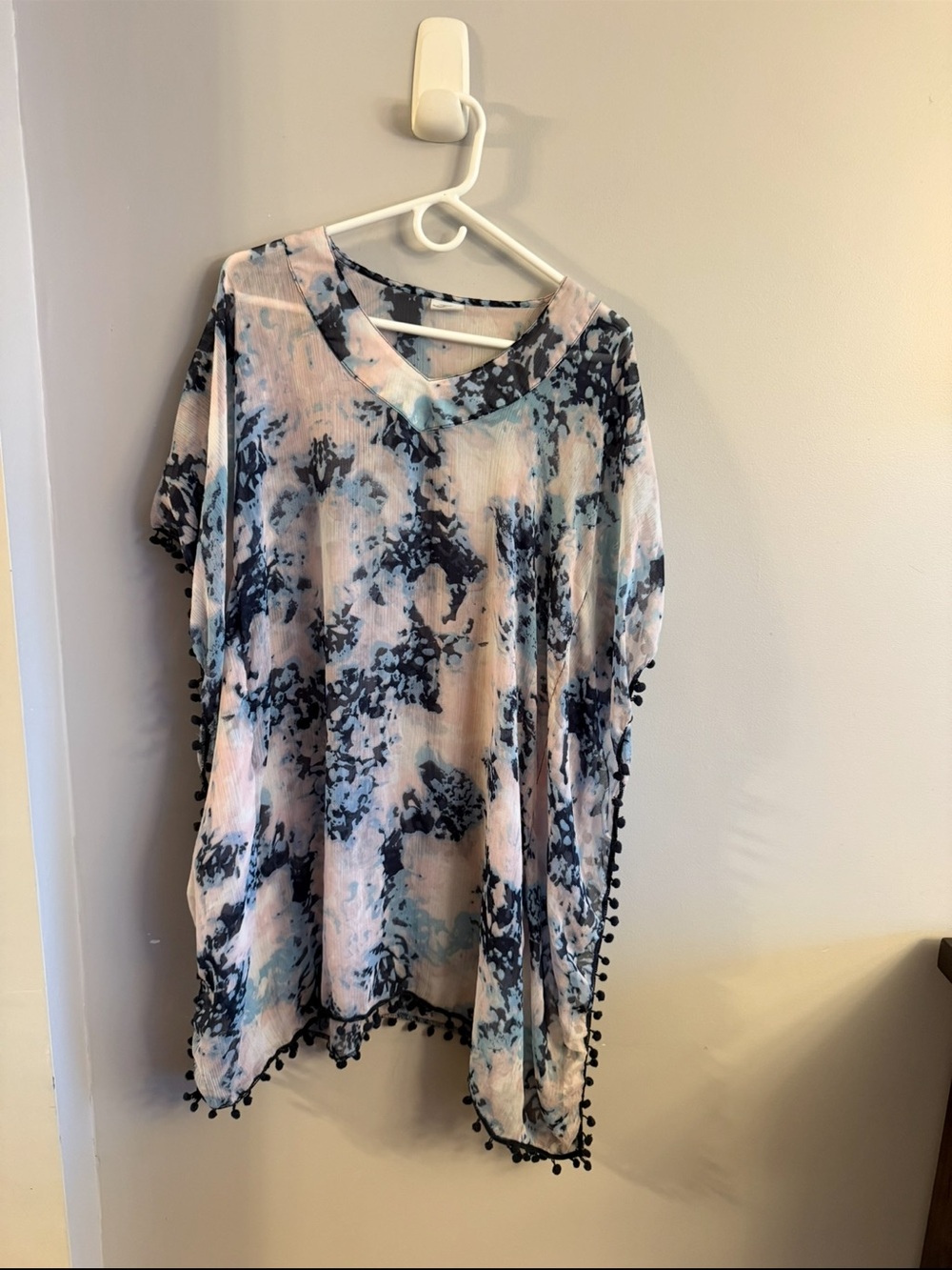 Shore Drive Pom Pom Trim Kaftan Swimsuit Cover Up One Size